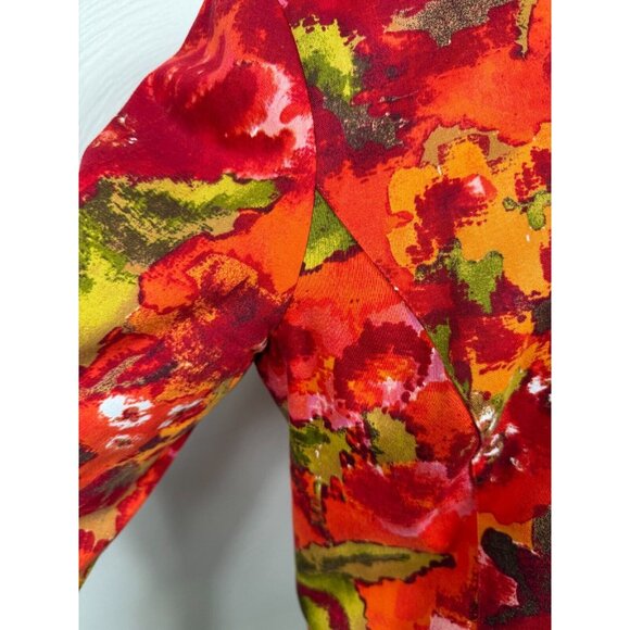 Chico's Womens Orange Red Watercolor Floral Button Jacket Size 3/XL Artsy Retro - Picture 2 of 13
